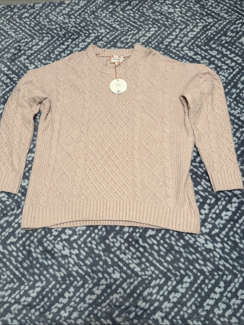 Pink Republic Blush Cable Knit Crewneck Sweater